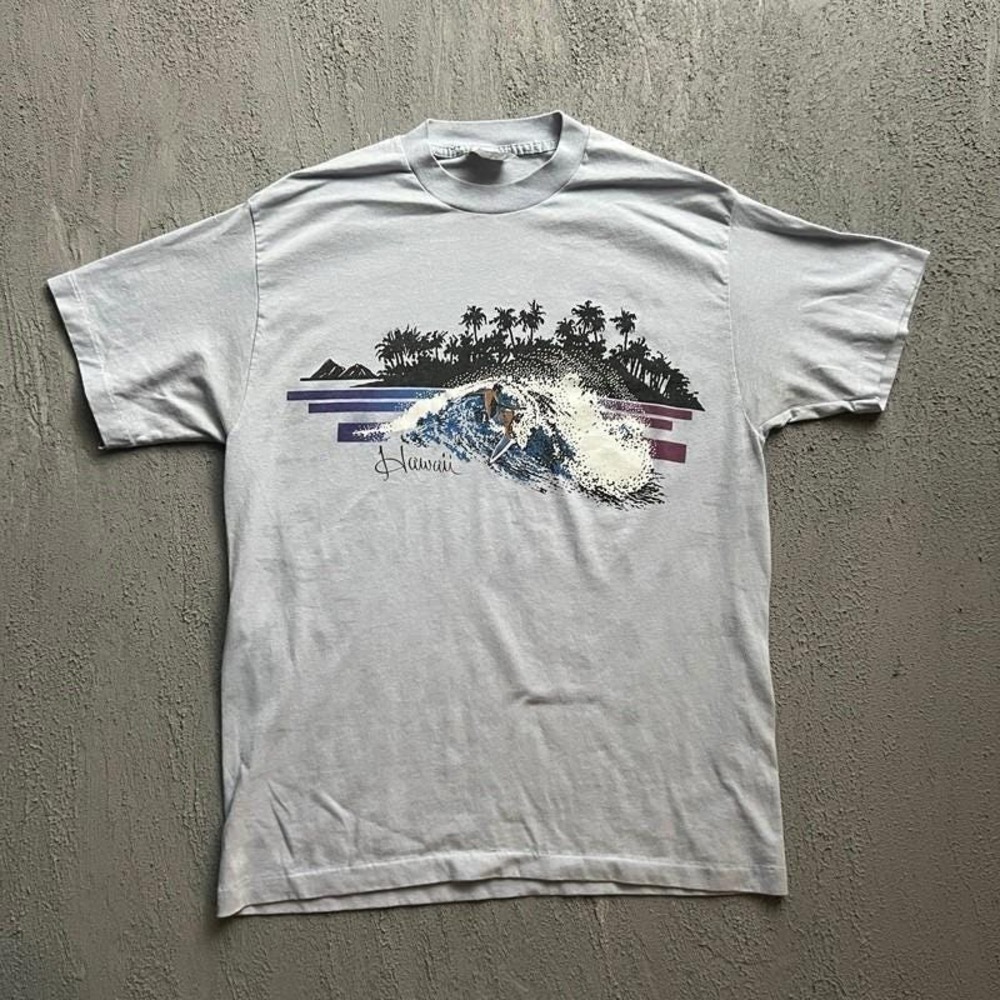 Vintage Hawaii Shirt Mens Large Blue 1980s Surfing Ocean Beach